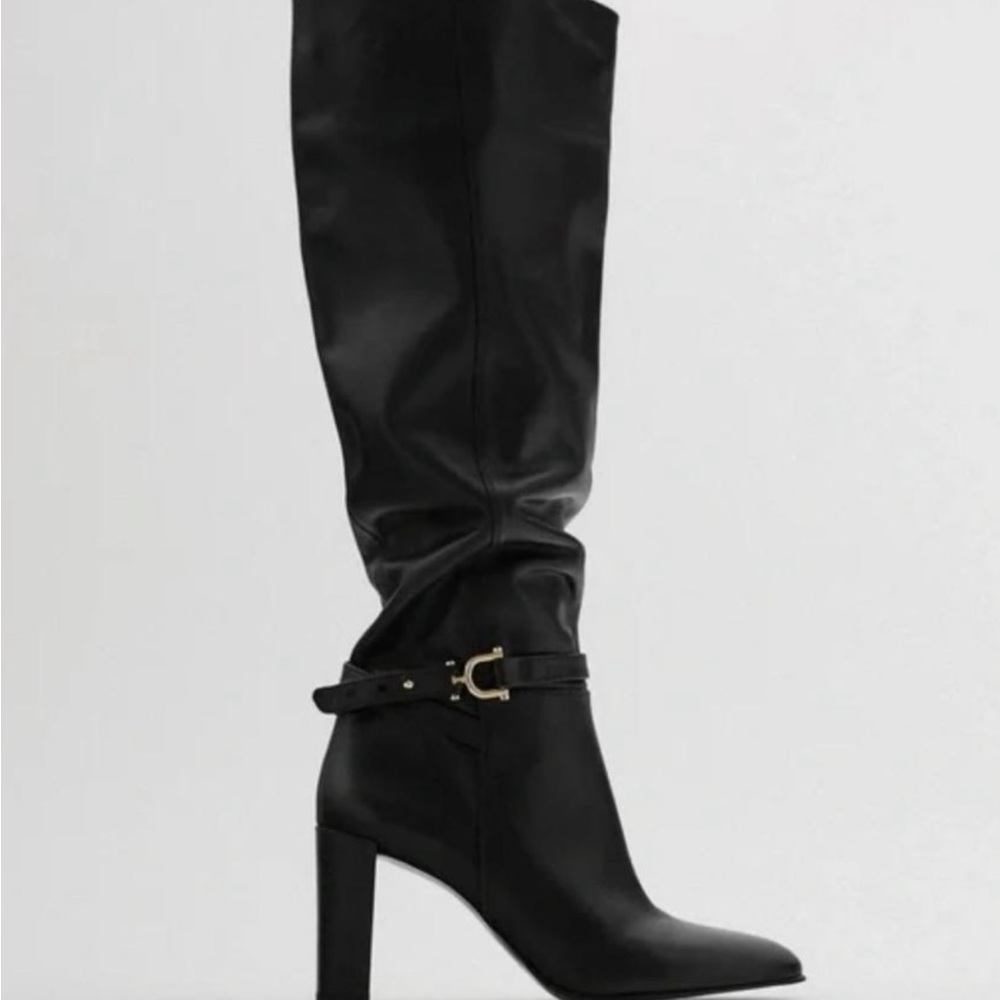 Zara Leather Tall Heeled Boot with Saddle